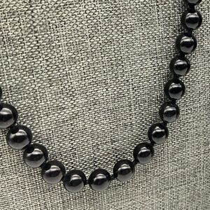 Vintage Strand of Jet Black Stone Beads Knotted in Between  24in